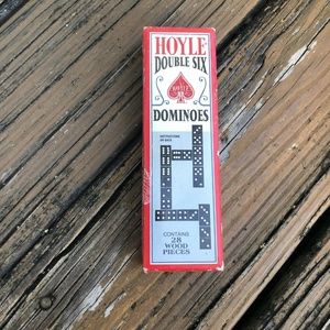 Hoyle Double Six Dominoes 28 Wood Tile Pieces Game Black 8142 Vintage 90s 1992